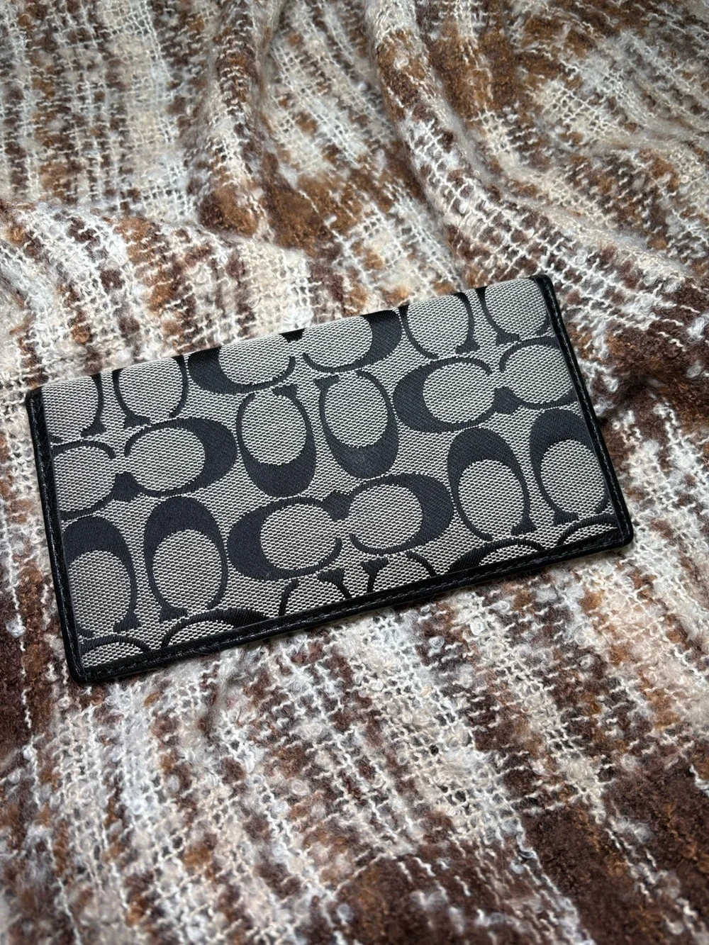 Coach Black and Gray Signature C Canvas Checkbook Wallet 6.75x3.75in